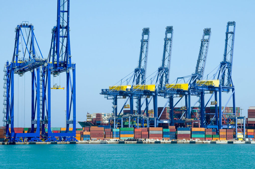 Container terminal by the sea